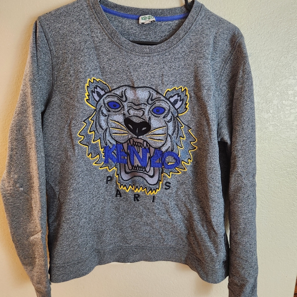 Kenzo Paris Jungle Tiger Distressed Embroidered Gray Pullover Sweater XL
Medium